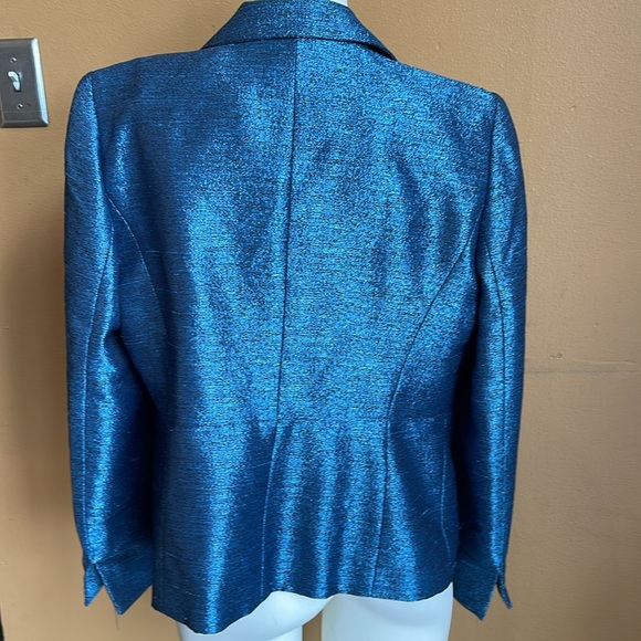 NIPON BOUTIQUE DOPAMINE OMBRE-SHINE RUFFLE FRONT BLAZER JACKET WOMENS 10 BLUE - Picture 2 of 16